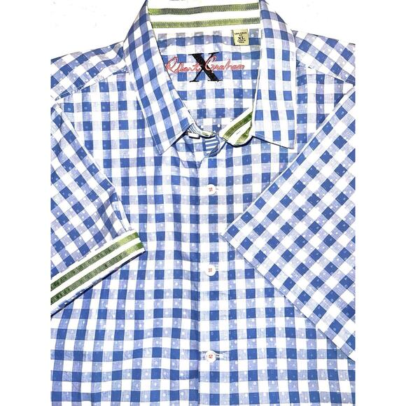 Robert Graham Other - ROBERT GRAHAM X BLUE WHITE GINGHAM CHECK S/S SHIRT ROLL CUFFS XL TAILORED FIT